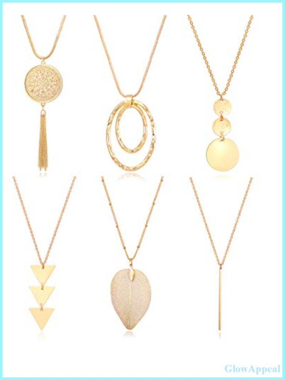Gold Plated Y-Necklace Set 6 PCS Long Layered Necklaces Adjustable